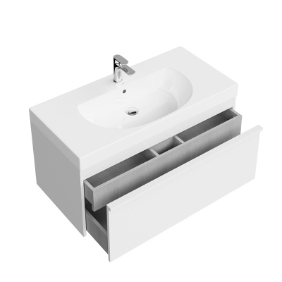 Тумба MODULA подвесная 100 с ящиком 1+1, белая глянцевая