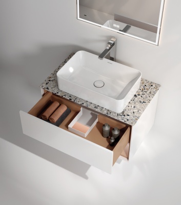 Тумба Plaza Modern/Плаза Модерн подвесная 80, нажимное открывание, 1 ящик, подсветка, белая матовая+сахара Тумба Plaza Modern/Плаза Модерн подвесная 80, нажимное открывание, 1 ящик, подсветка, белая матовая+сахара