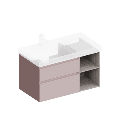 Тумба Cubo/Кубо левая подвесная с ящиками 90, мальва матовая-древесная Тумба Cubo/Кубо левая подвесная с ящиками 90, мальва матовая-древесная