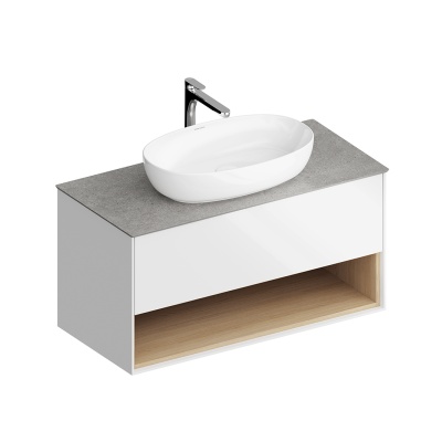 Тумба Plaza Modern/Плаза Модерн подвесная 100 белый 1 ящик + полка