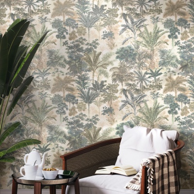 Обои виниловые Оазис мотив, тёмный зелёный Обои виниловые Оазис мотив, тёмный зелёный