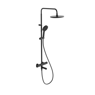 Душевая колонна Fonte/Фонте на 3 потока с поворотным изливом с термостатическим смесителем, черный матовый Душевая колонна Fonte/Фонте на 3 потока с поворотным изливом с термостатическим смесителем, черный матовый