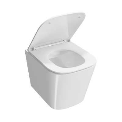 Унитаз Cubo/Кубо подвесной безободковый с крепежом и сиденьем, белый глянцевый Унитаз Cubo/Кубо подвесной безободковый с крепежом и сиденьем, белый глянцевый