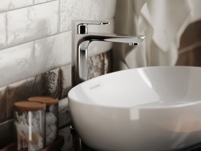 Смеситель для раковины Piano/Пиано однорычажный высокий без донного клапана, хром глянец