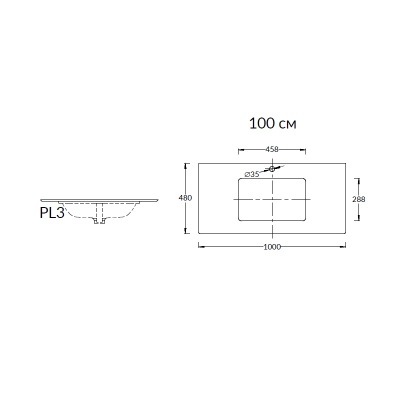 Столешница из керамогранита для раковин, встраиваемых снизу, Монте Тиберио 100 см, белый натуральный Столешница из керамогранита для раковин, встраиваемых снизу, Монте Тиберио 100 см, белый натуральный