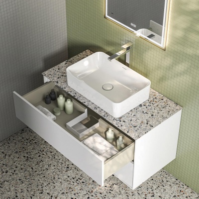 Тумба Plaza Modern/Плаза Модерн подвесная 100, нажимное открывание, 2 ящика, белая матовая Тумба Plaza Modern/Плаза Модерн подвесная 100, нажимное открывание, 2 ящика, белая матовая