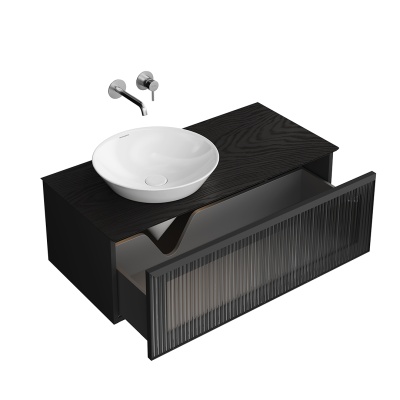 Тумба Iconico/Иконико подвесная 100 с рифленым стеклом, 1 ящик, черная Тумба Iconico/Иконико подвесная 100 с рифленым стеклом, 1 ящик, черная