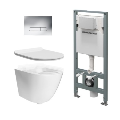 Комплект с подвесным унитазом СФЕРА, универсальным сиденьем, инсталляцией ПРО и кнопкой управления хром Комплект с подвесным унитазом СФЕРА, универсальным сиденьем, инсталляцией ПРО и кнопкой управления хром