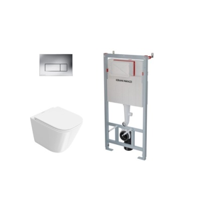 Комплект с подвесным унитазом Кубо Торнадо, инсталляцией и кнопкой управления хром-глянец
