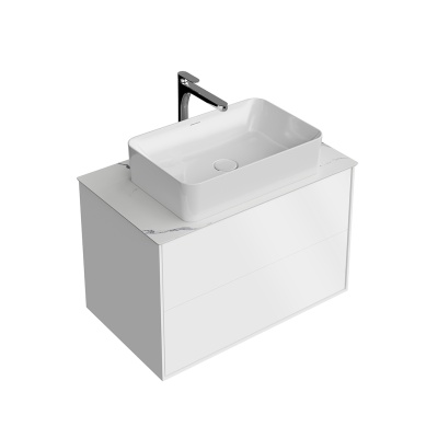 Тумба Plaza Modern/Плаза Модерн подвесная 80, нажимное открывание, 2 ящика, белая матовая Тумба Plaza Modern/Плаза Модерн подвесная 80, нажимное открывание, 2 ящика, белая матовая