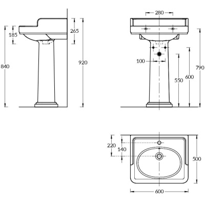 Раковина POMPEI подвесная/мебельная 60, белая глянцевая