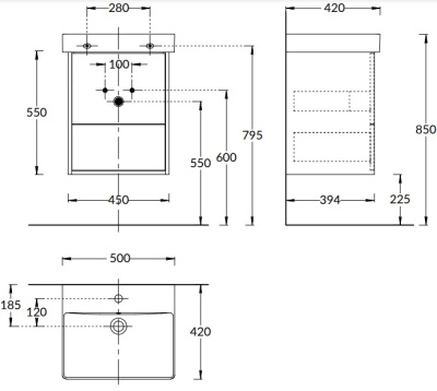 Тумба PRO подвесная 2 ящика 50, белая матовая