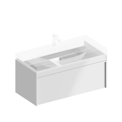 Тумба MODULA подвесная 100 с ящиком 1+1, белая глянцевая Тумба MODULA подвесная 100 с ящиком 1+1, белая глянцевая