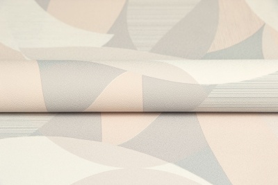 Обои виниловые на флизелиновой основе Шафран мотив, бежевый серый, листья