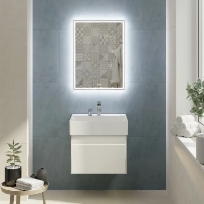 Зеркало TECNO c LED 60 с подсветкой, с функцией антизапотевание, белое глянцевое