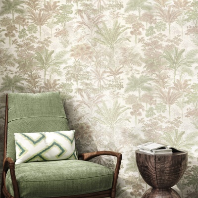Обои виниловые Оазис мотив, бежевый, зелёный
