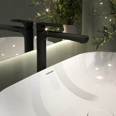 Смеситель для раковины OLE однорычажный высокий без донного клапана, матовый черный