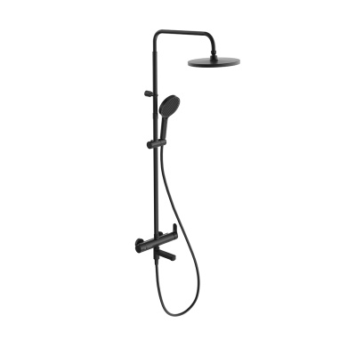 Душевая колонна FONTE на 3 потока с поворотным изливом и механическим смесителем, черный матовый Душевая колонна FONTE на 3 потока с поворотным изливом и механическим смесителем, черный матовый