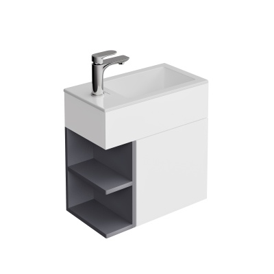 Тумба LATO подвесная 50 см, дверца push + полочки, утренний серый, серый пыльный матовый Тумба LATO подвесная 50 см, дверца push + полочки, утренний серый, серый пыльный матовый