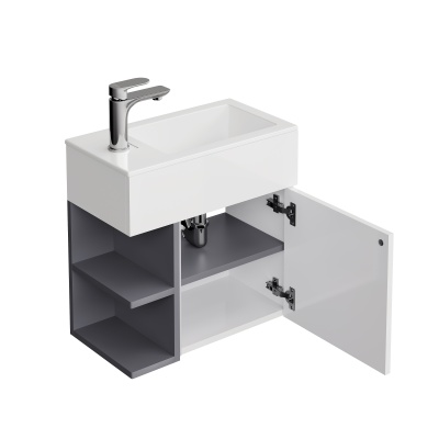 Тумба LATO подвесная 50 см, дверца push + полочки, утренний серый, серый пыльный матовый Тумба LATO подвесная 50 см, дверца push + полочки, утренний серый, серый пыльный матовый