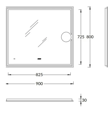 Зеркало TECNO c LED 90 с макро линзой, с подсветкой, с функцией антизапотевание, белый глянцевый