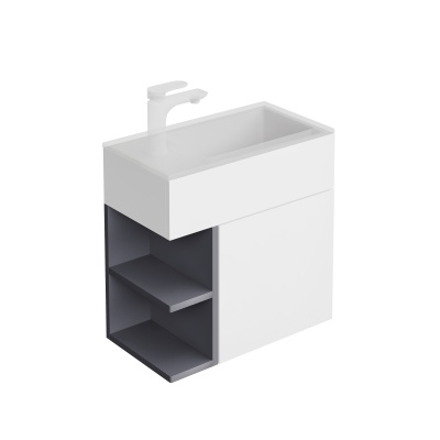 Тумба LATO подвесная 50 см, дверца push + полочки, утренний серый, серый пыльный матовый Тумба LATO подвесная 50 см, дверца push + полочки, утренний серый, серый пыльный матовый